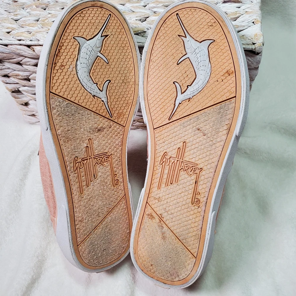 Guy Harvey Pink Sz 7.5 Atlantic Linen Sneakers Shoes Boat Nautical Shoe Seaside‎